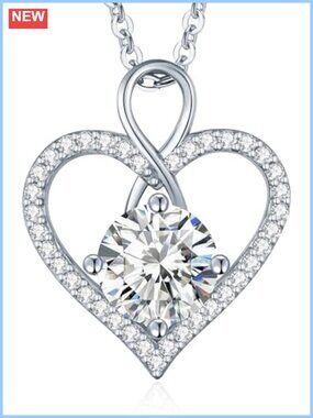 Moissanite Heart Infinity Pendant Necklace S925 Sterling Silver